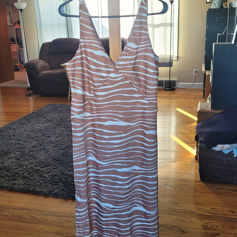 A New Day Brown Zebra Slip Midi Dress